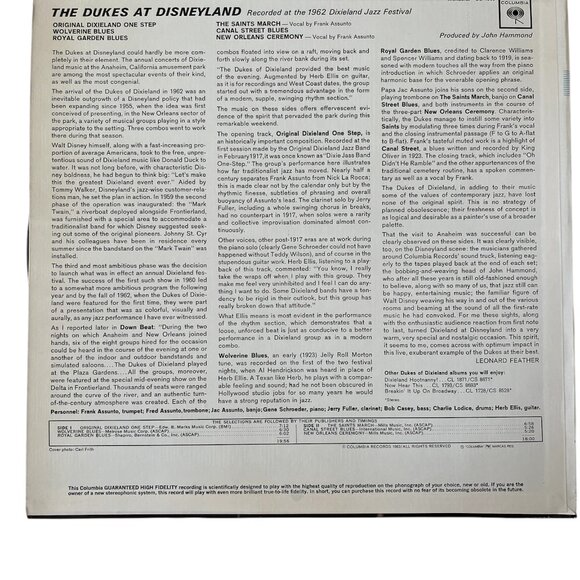 Vinyl Album LP, THE DUKES AT DISNEYLAND, Volume 1, Recorded 1962 Dixieland Jazz - Picture 2 of 2